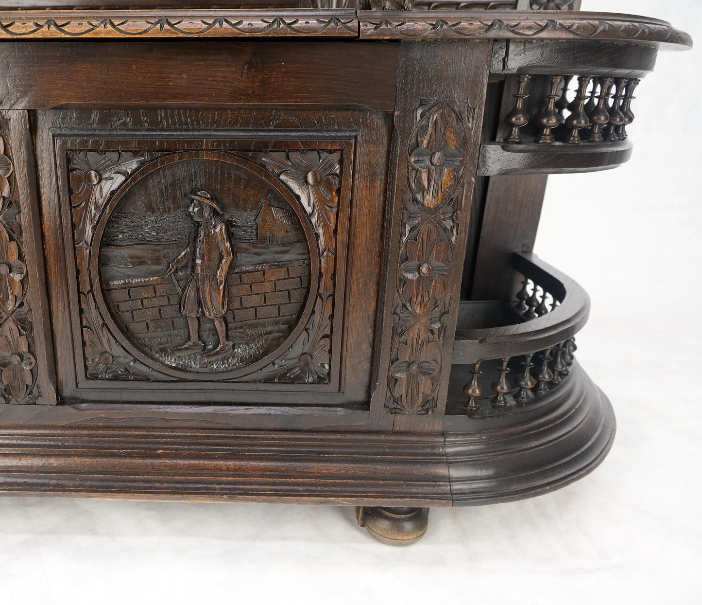 Fine Carved Oak Lift Top Bench Pier Mirror Umbrella Stand Coat Hall Rack MINT!