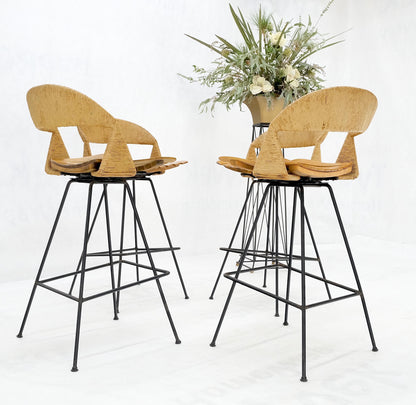 Set of 4 Arthur Umanoff Rush Seat Wire Bases Bar Stools circa 1970s Near Mint!