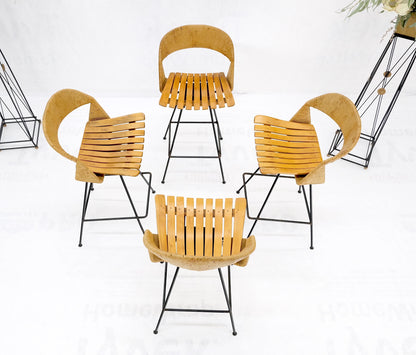 Set of 4 Arthur Umanoff Rush Seat Wire Bases Bar Stools circa 1970s Near Mint!