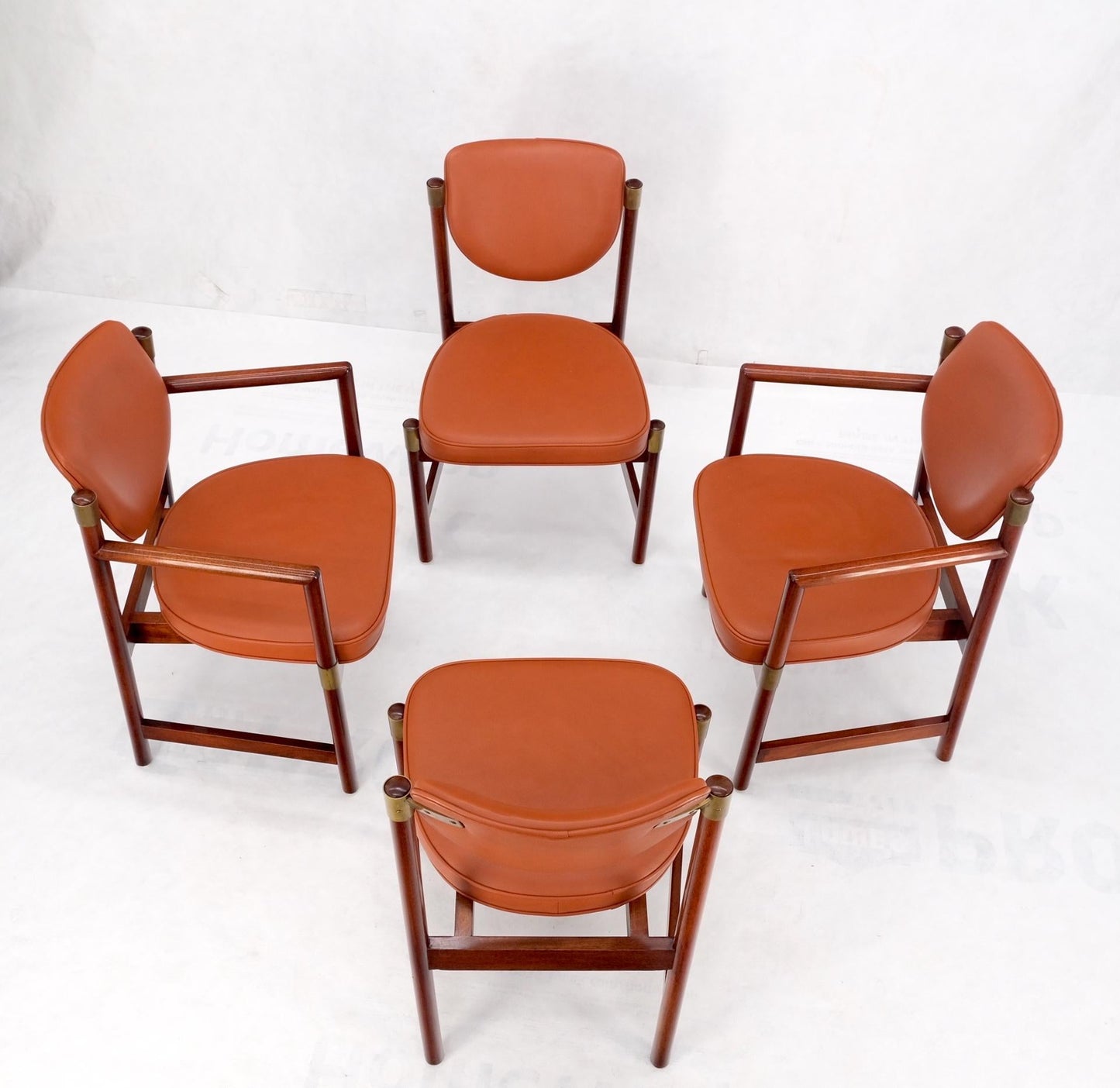 EstablishedLines Set 4 Grosfeld House Brick Leather Upholstery Brass Accents Dining Chairs MINT!