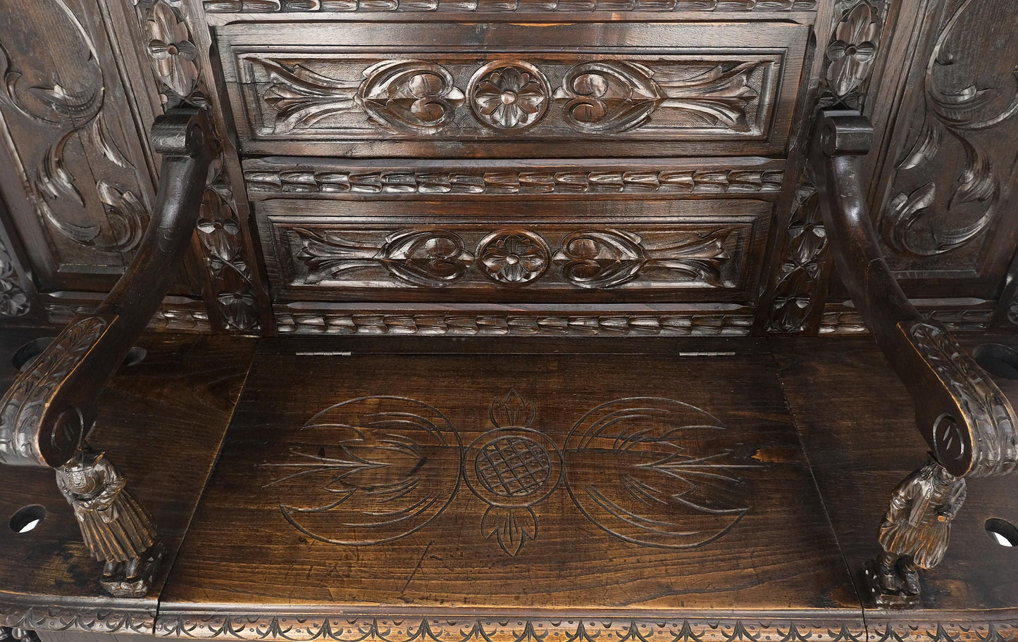 Fine Carved Oak Lift Top Bench Pier Mirror Umbrella Stand Coat Hall Rack MINT!
