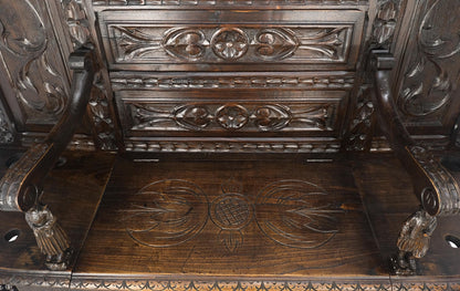 Fine Carved Oak Lift Top Bench Pier Mirror Umbrella Stand Coat Hall Rack MINT!