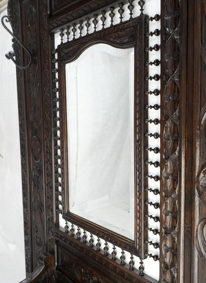 Fine Carved Oak Lift Top Bench Pier Mirror Umbrella Stand Coat Hall Rack MINT!