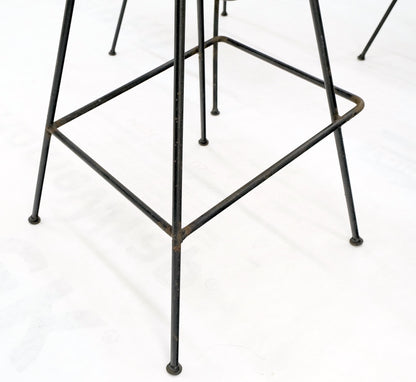Set of 4 Arthur Umanoff Rush Seat Wire Bases Bar Stools circa 1970s Near Mint!