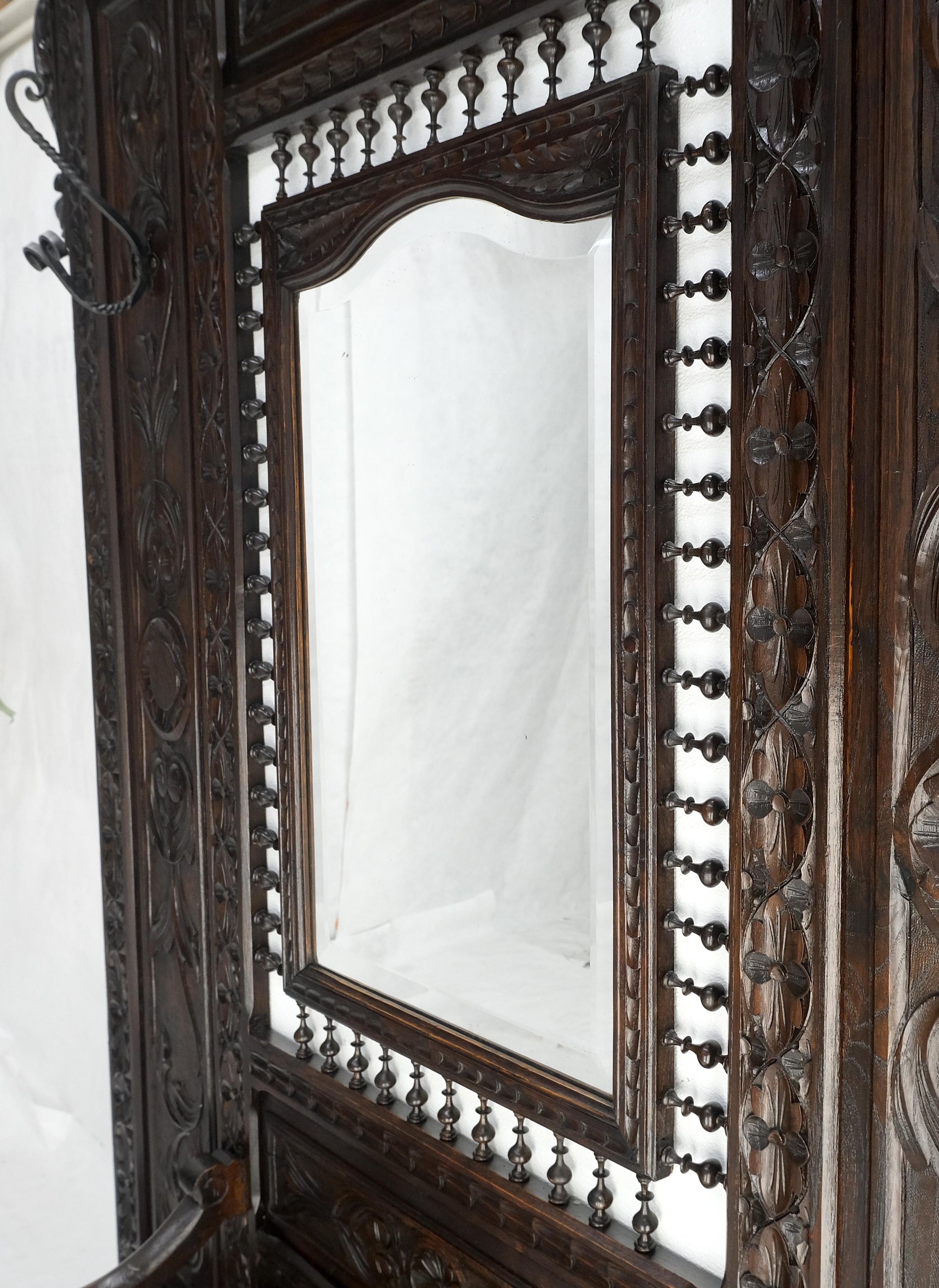 EstablishedLines Fine Carved Oak Lift Top Bench Pier Mirror Umbrella Stand Coat Hall Rack MINT!