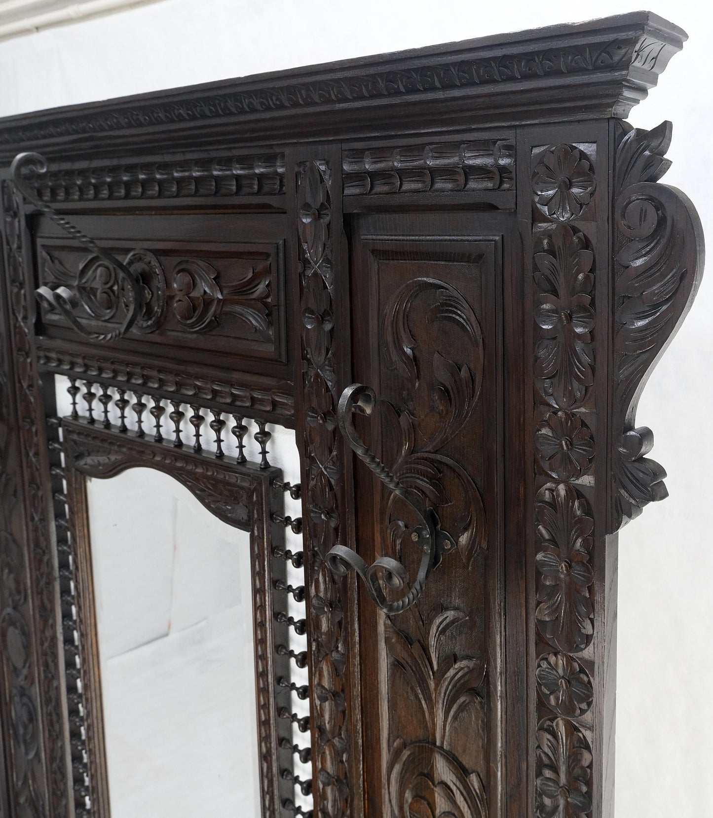 Fine Carved Oak Lift Top Bench Pier Mirror Umbrella Stand Coat Hall Rack MINT!