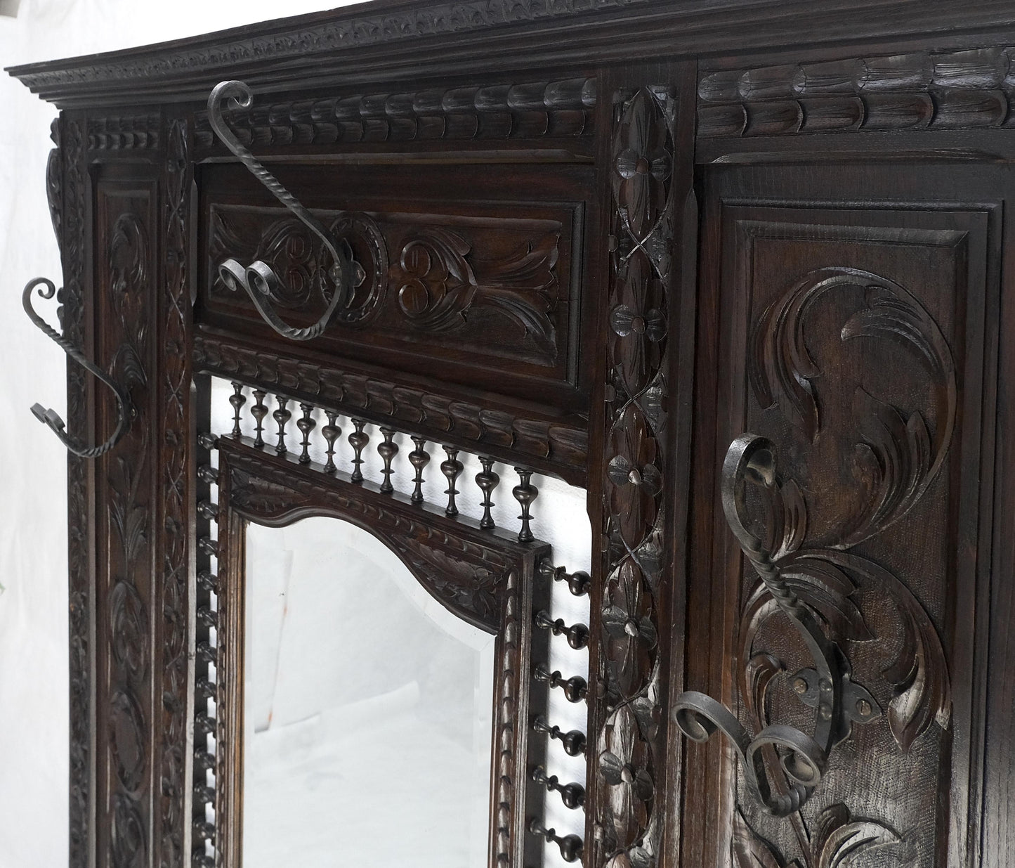 Fine Carved Oak Lift Top Bench Pier Mirror Umbrella Stand Coat Hall Rack MINT!