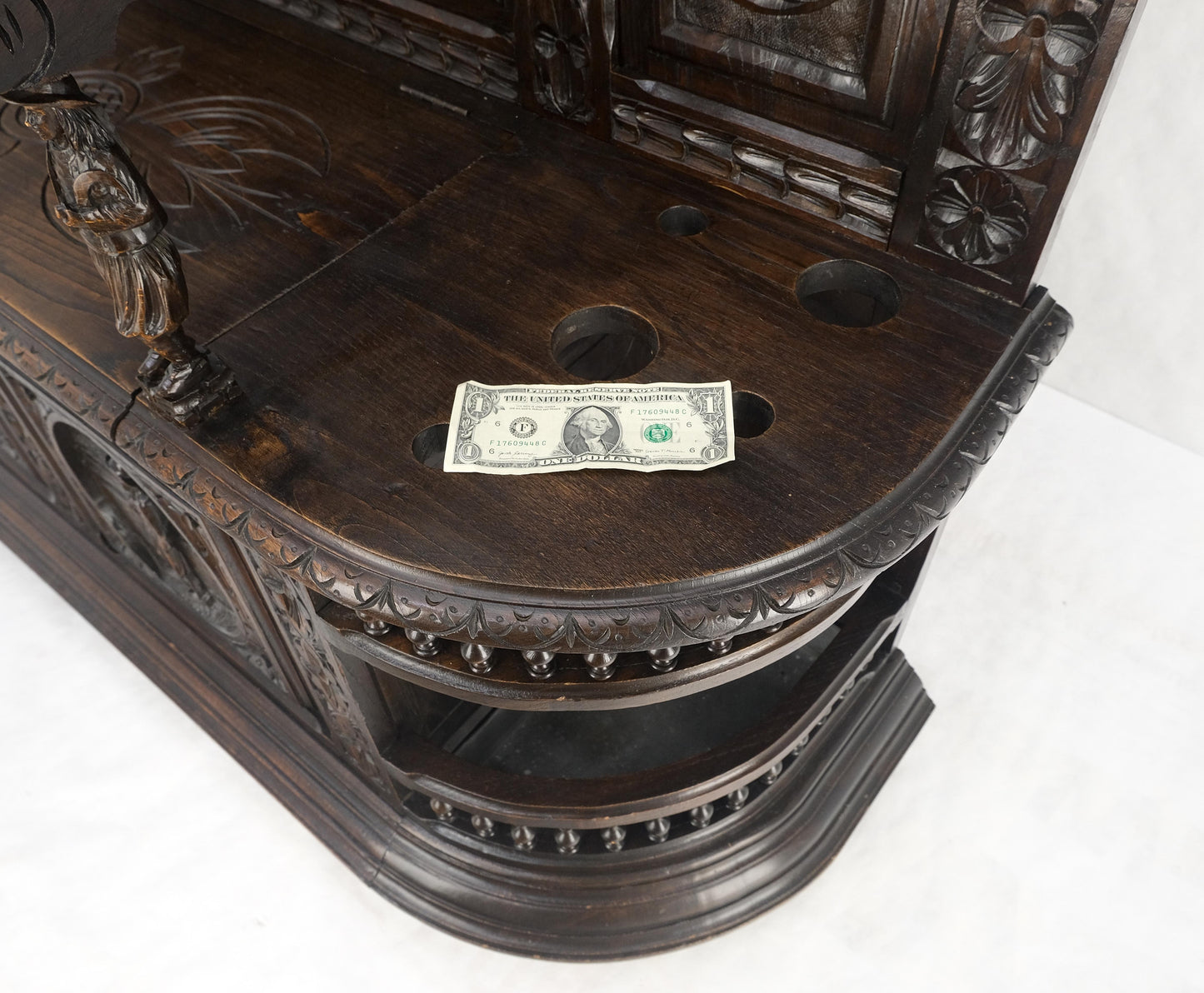Fine Carved Oak Lift Top Bench Pier Mirror Umbrella Stand Coat Hall Rack MINT!