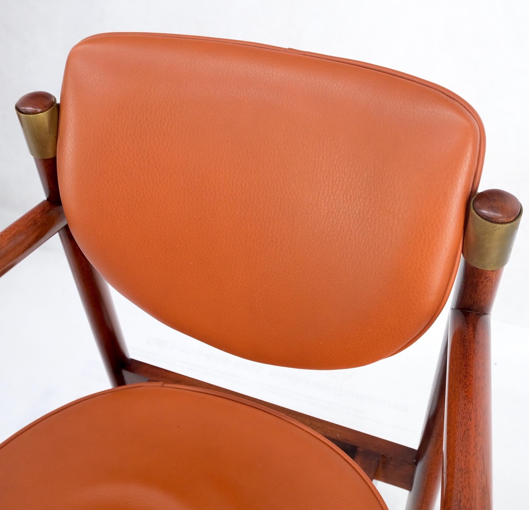EstablishedLines Set 4 Grosfeld House Brick Leather Upholstery Brass Accents Dining Chairs MINT!