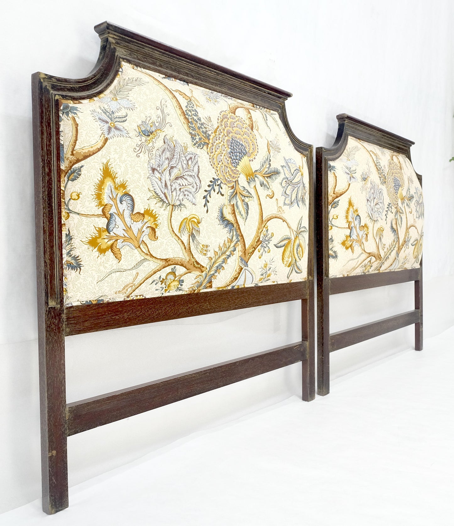 EstablishedLines Pair of Very Fine Cerused Mahogany New Upholstery Twin Size Headboards Beds MINT