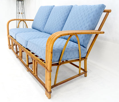 EstablishedLines New Linen Upholstery Three Seater Sofa Bamboo Sofa & Pair of Club Chairs MINT!