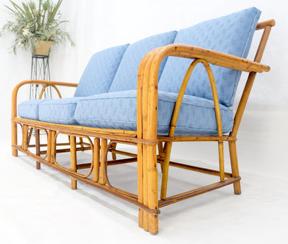 EstablishedLines New Linen Upholstery Three Seater Sofa Bamboo Sofa & Pair of Club Chairs MINT!