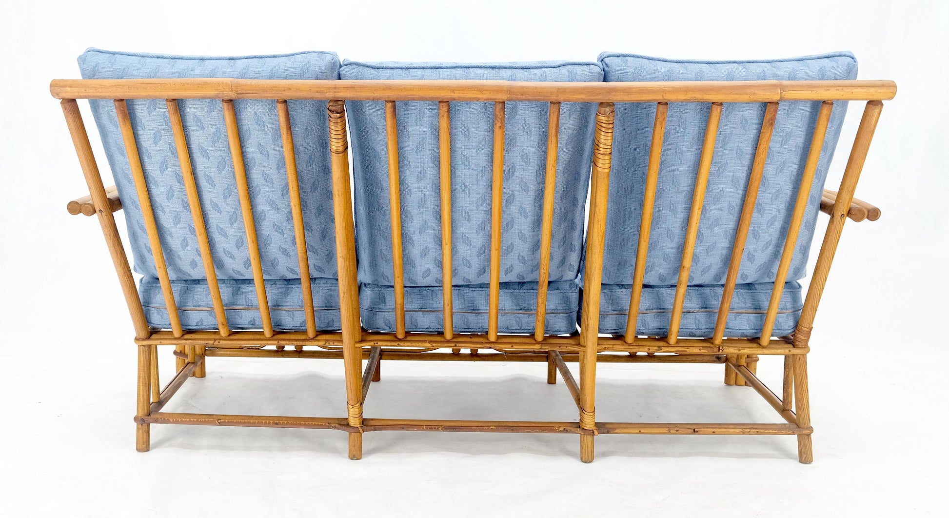 EstablishedLines New Linen Upholstery Three Seater Sofa Bamboo Sofa & Pair of Club Chairs MINT!
