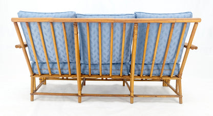 EstablishedLines New Linen Upholstery Three Seater Sofa Bamboo Sofa & Pair of Club Chairs MINT!
