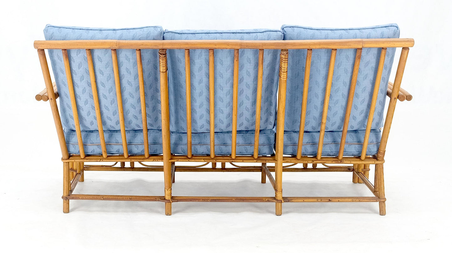 EstablishedLines New Linen Upholstery Three Seater Sofa Bamboo Sofa & Pair of Club Chairs MINT!