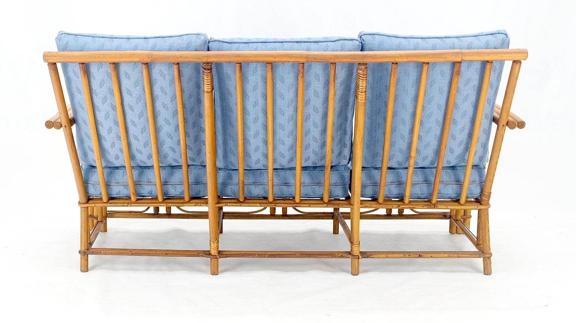 EstablishedLines New Linen Upholstery Three Seater Sofa Bamboo Sofa & Pair of Club Chairs MINT!