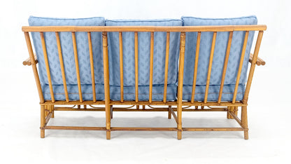 EstablishedLines New Linen Upholstery Three Seater Sofa Bamboo Sofa & Pair of Club Chairs MINT!