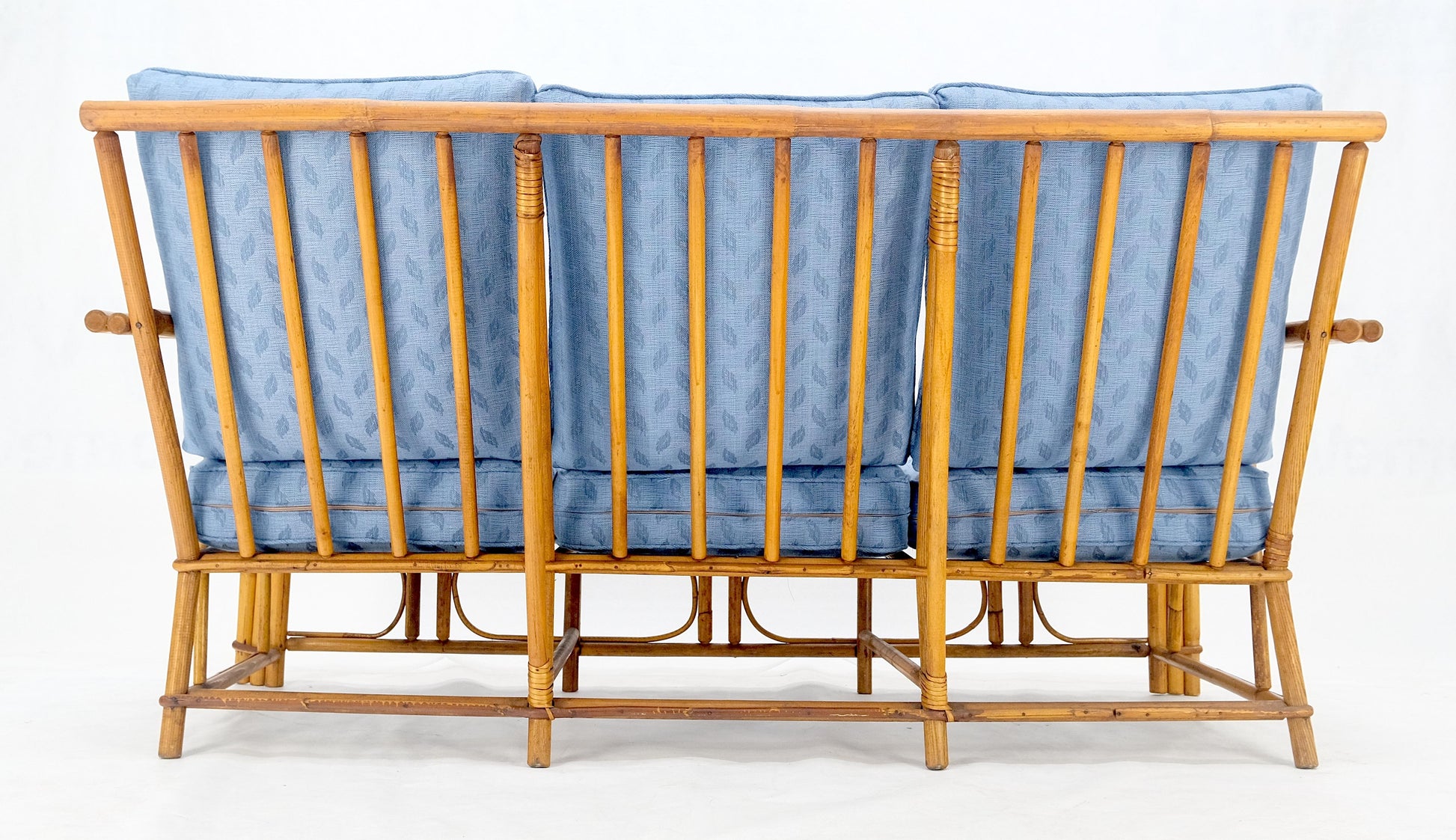 EstablishedLines New Linen Upholstery Three Seater Sofa Bamboo Sofa & Pair of Club Chairs MINT!