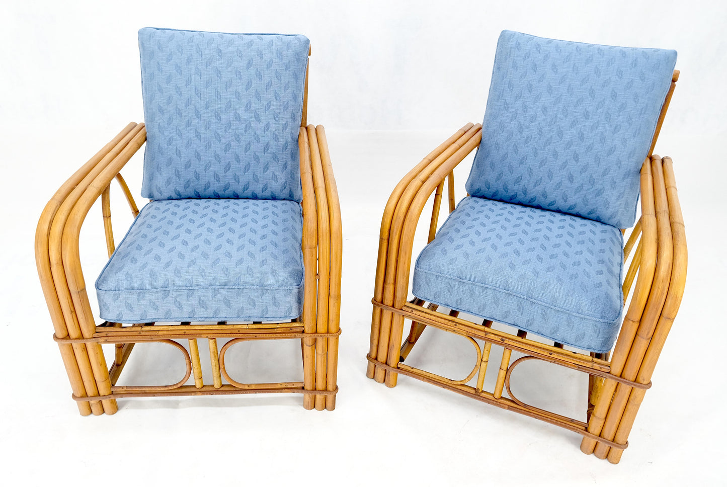 EstablishedLines New Linen Upholstery Three Seater Sofa Bamboo Sofa & Pair of Club Chairs MINT!