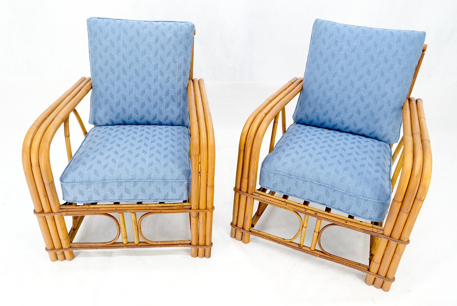 EstablishedLines New Linen Upholstery Three Seater Sofa Bamboo Sofa & Pair of Club Chairs MINT!