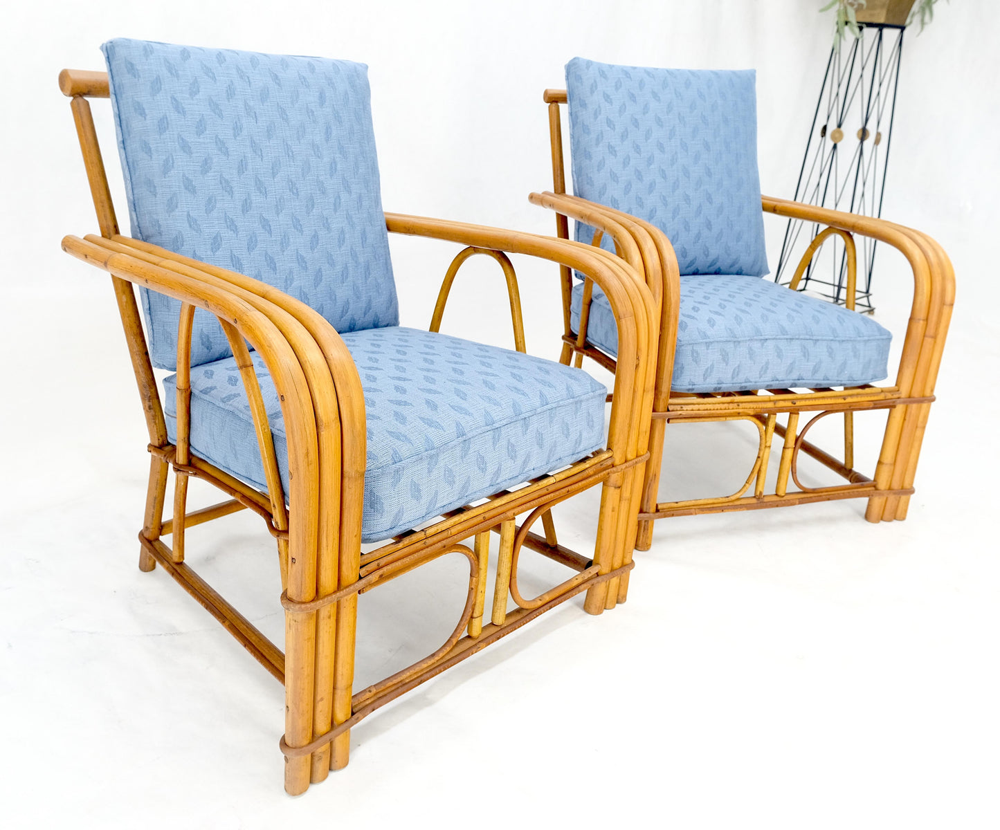 EstablishedLines New Linen Upholstery Three Seater Sofa Bamboo Sofa & Pair of Club Chairs MINT!