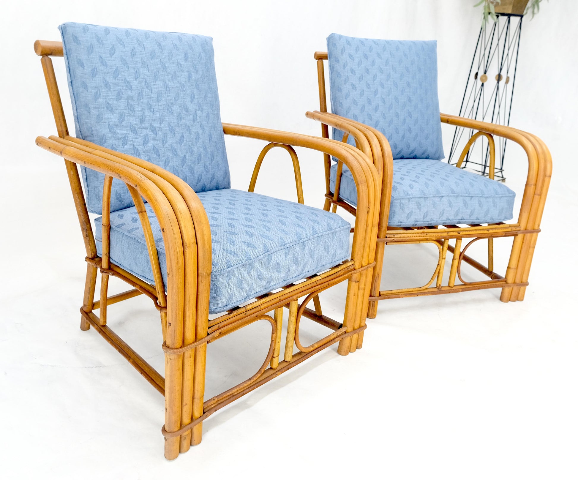 EstablishedLines New Linen Upholstery Three Seater Sofa Bamboo Sofa & Pair of Club Chairs MINT!