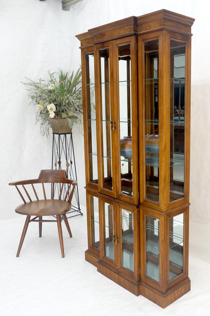 EstablishedLines Mid Century Burl Wood Glass 38" Wide 76" Tall Curio Display Cabinet Vitrine MINT