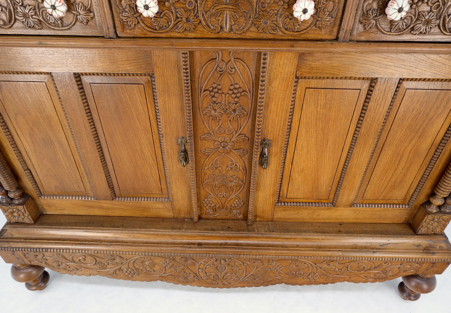 Solid Carved Teak Antique Two Part Cupboard Cabinet with Unique Feature Mint!