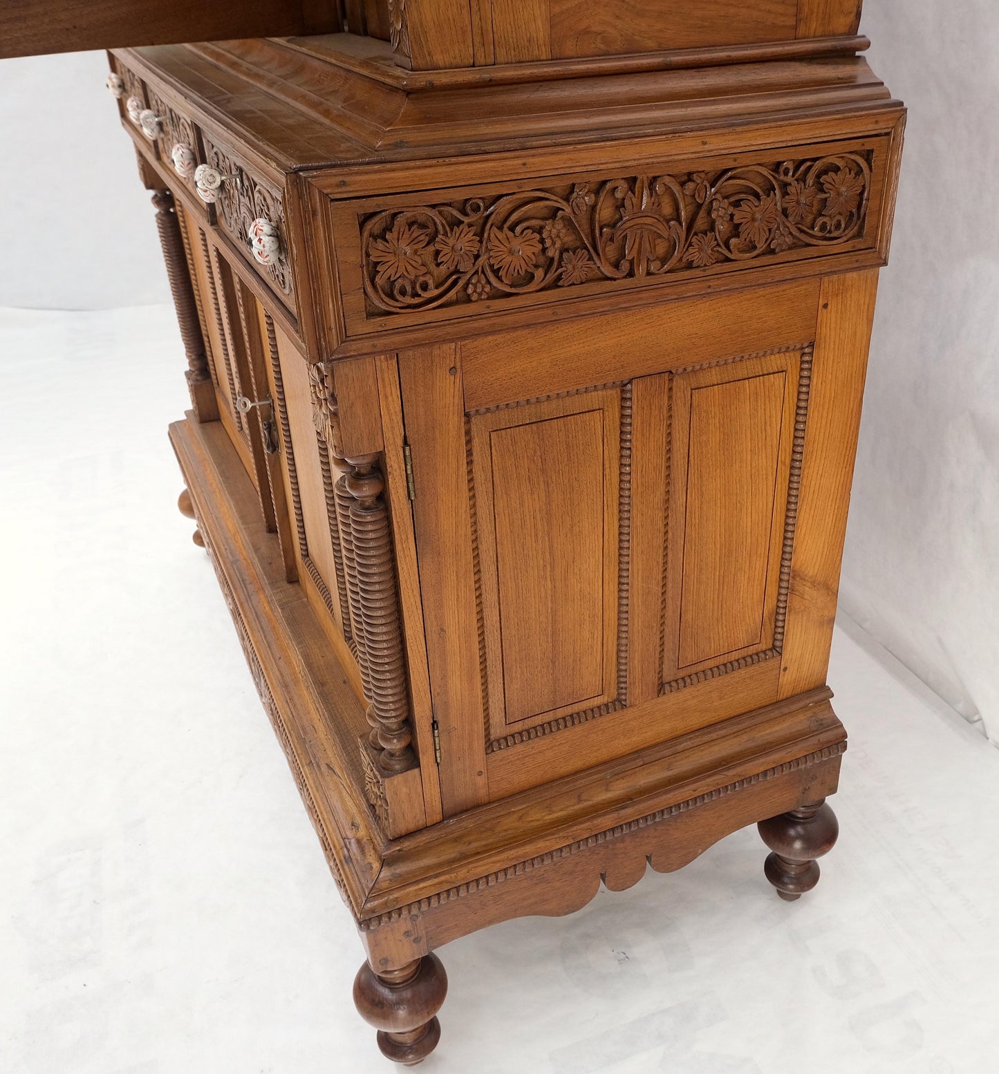 Solid Carved Teak Antique Two Part Cupboard Cabinet with Unique Feature Mint!