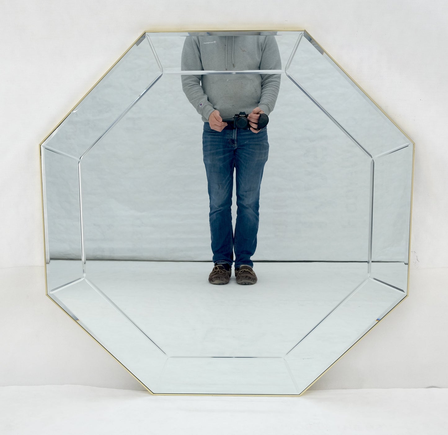 EstablishedLines Mid Century c1970s 40" Octagon Shape Beveled Studio Made Wall Mirror MINT