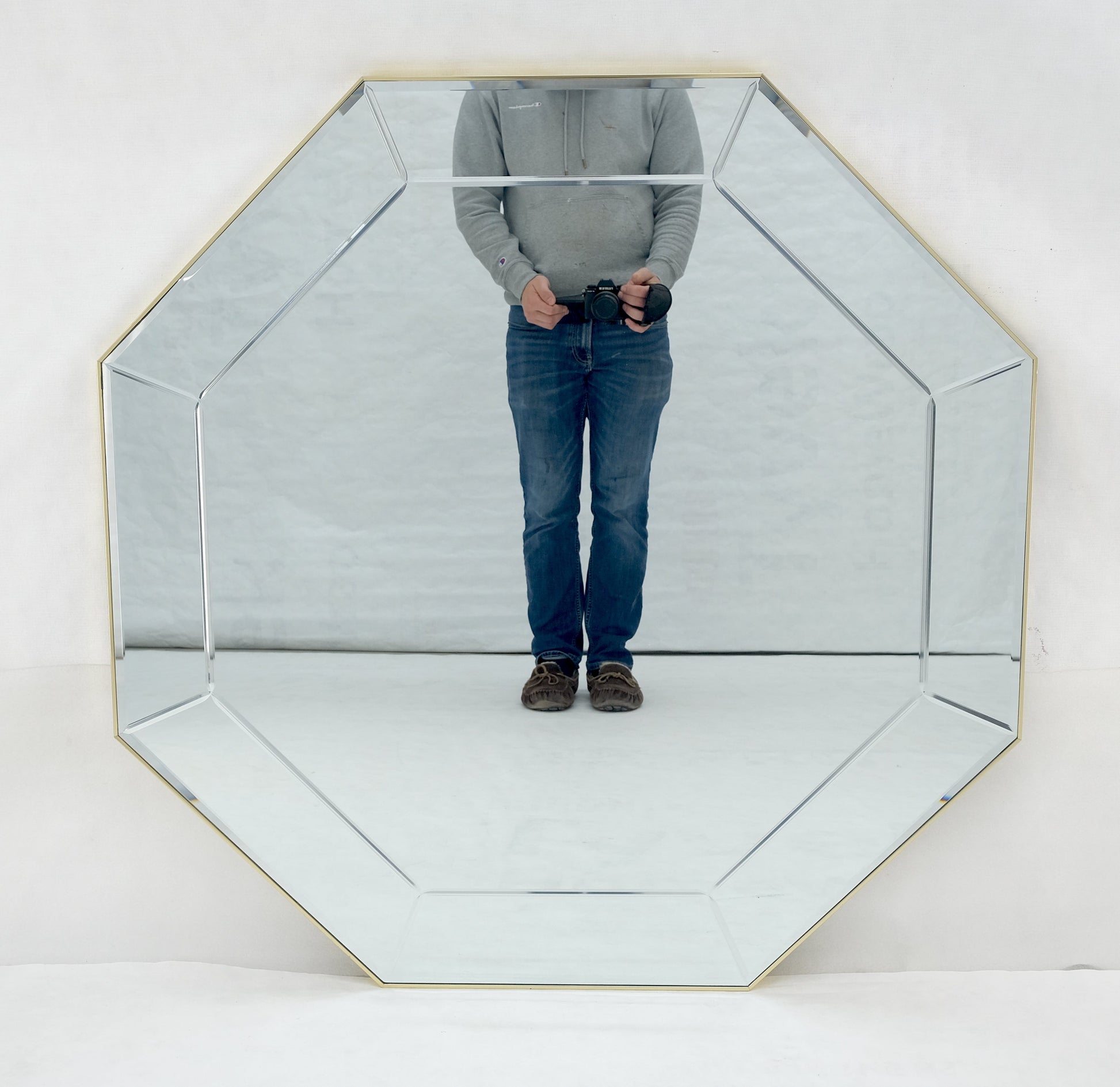 EstablishedLines Mid Century c1970s 40" Octagon Shape Beveled Studio Made Wall Mirror MINT
