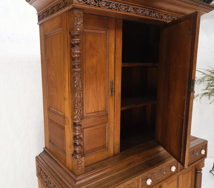 Solid Carved Teak Antique Two Part Cupboard Cabinet with Unique Feature Mint!