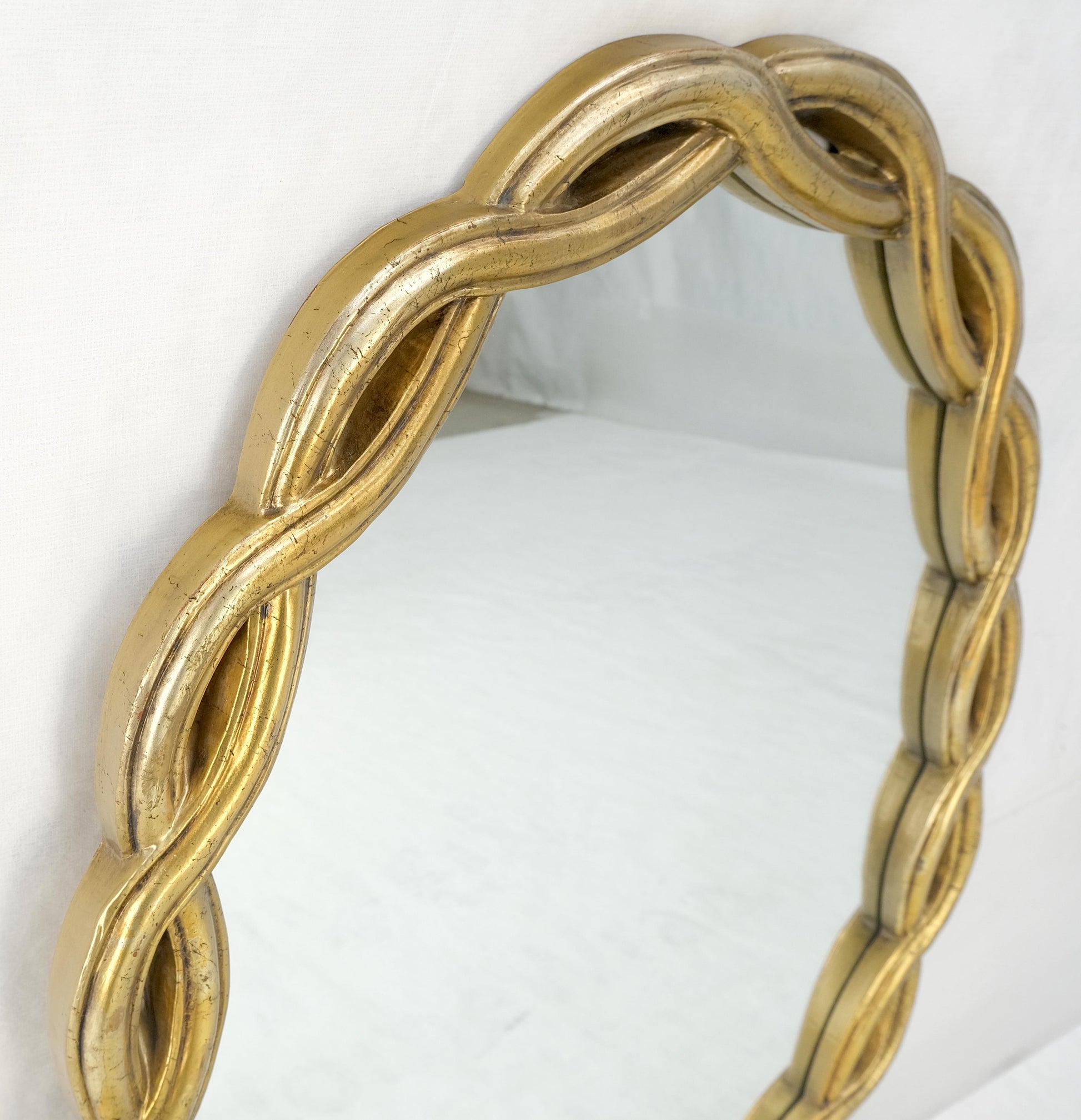 EstablishedLines Oval Gold Leaf Gilt Pie Crust Style Frame Wall Mirror Mid Century Modern MINT