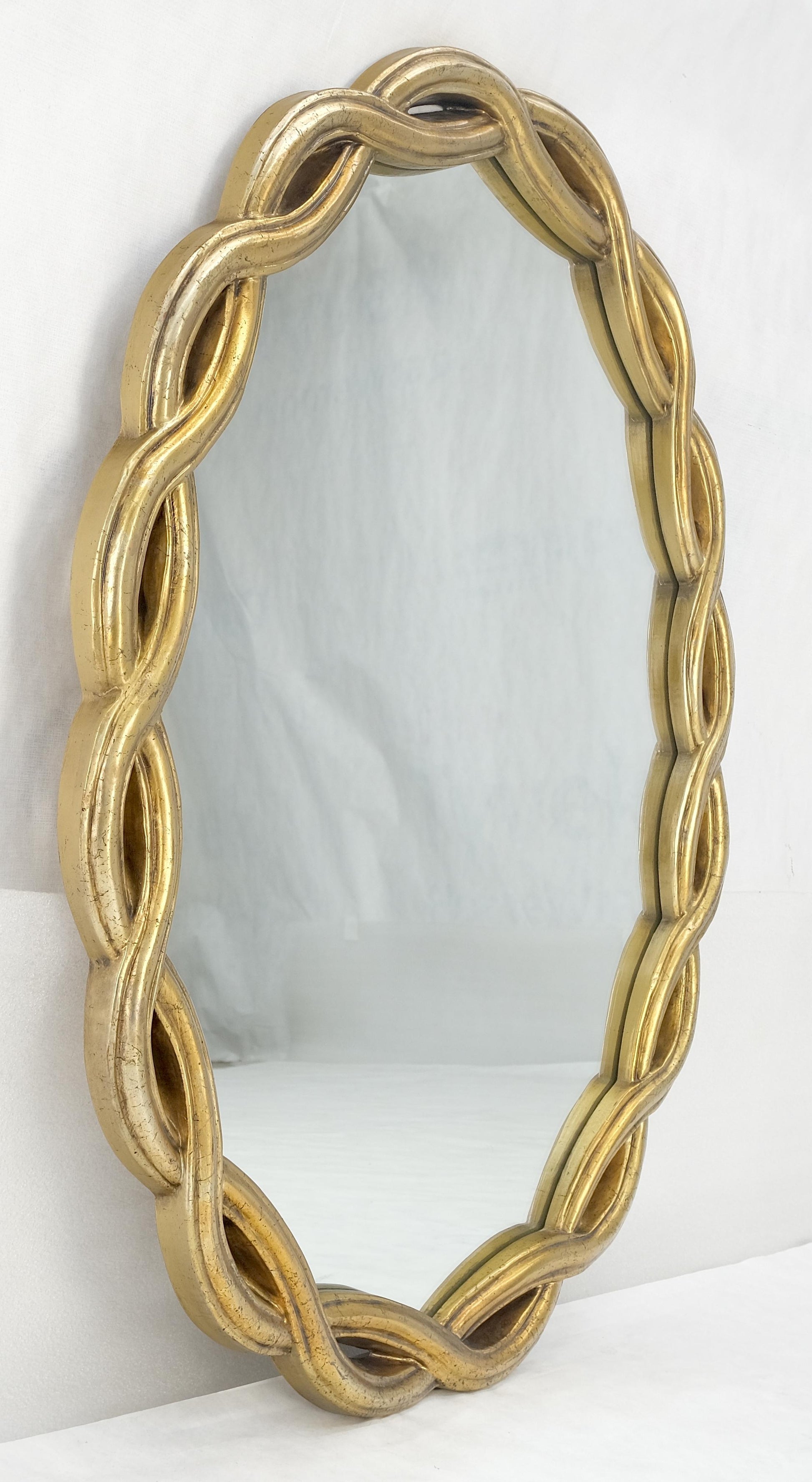 EstablishedLines Oval Gold Leaf Gilt Pie Crust Style Frame Wall Mirror Mid Century Modern MINT