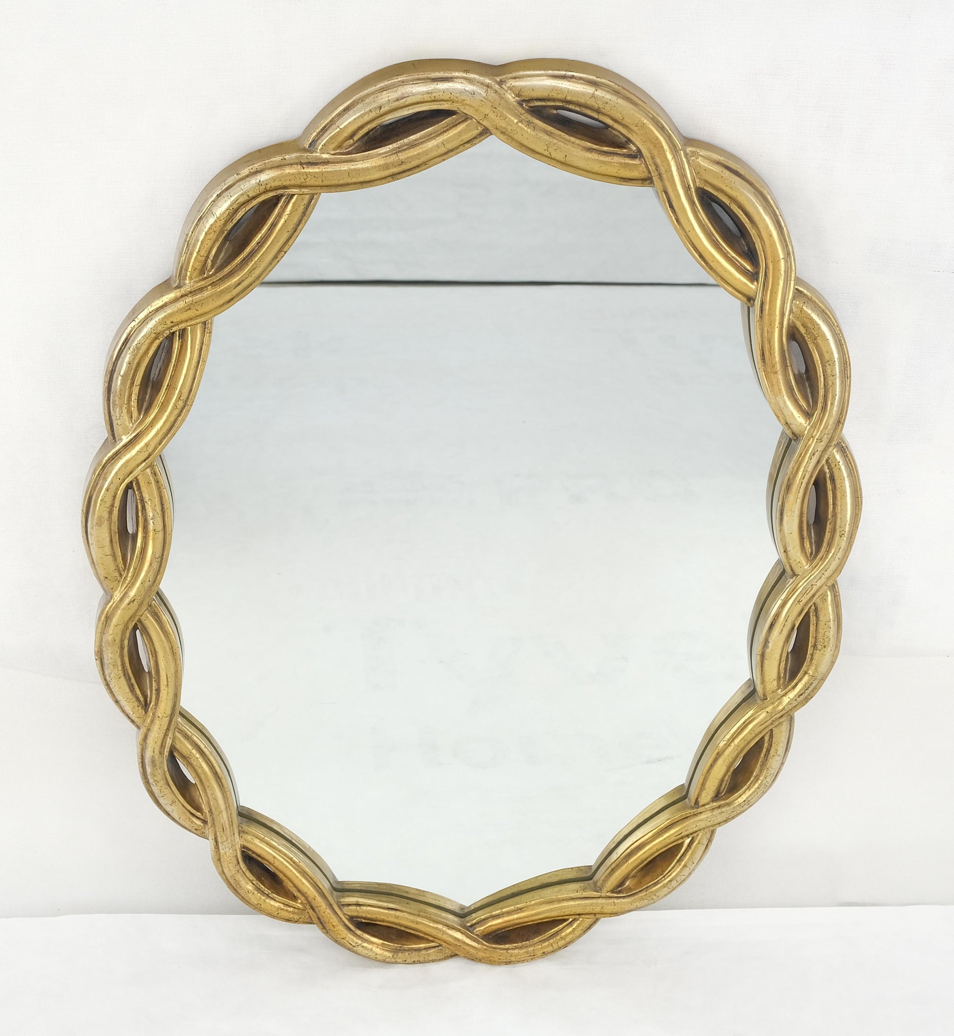 EstablishedLines Oval Gold Leaf Gilt Pie Crust Style Frame Wall Mirror Mid Century Modern MINT