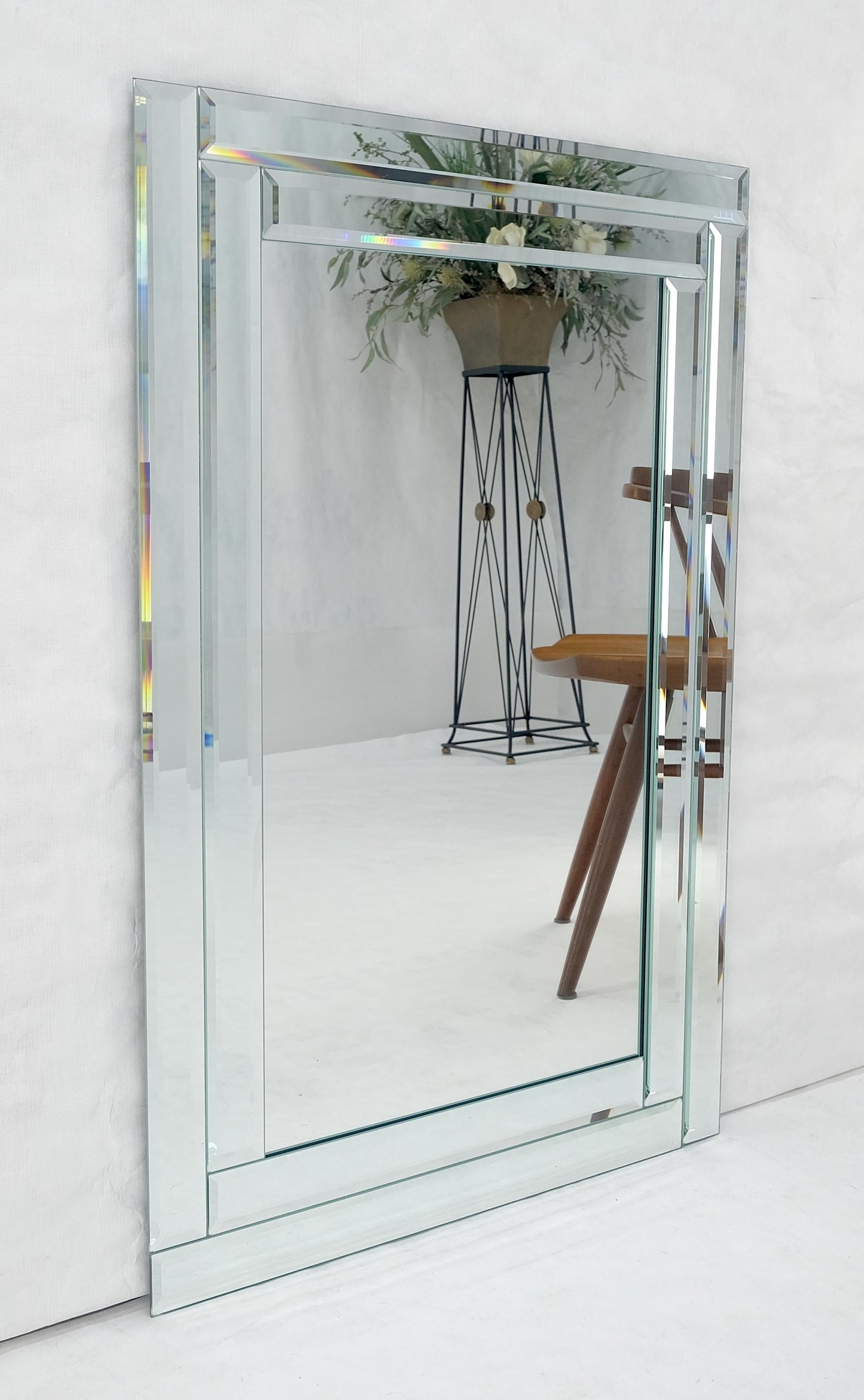 EstablishedLines Bevelled Mirror 24x36 Frame Studio Made c1970s Wall Mirror MINT