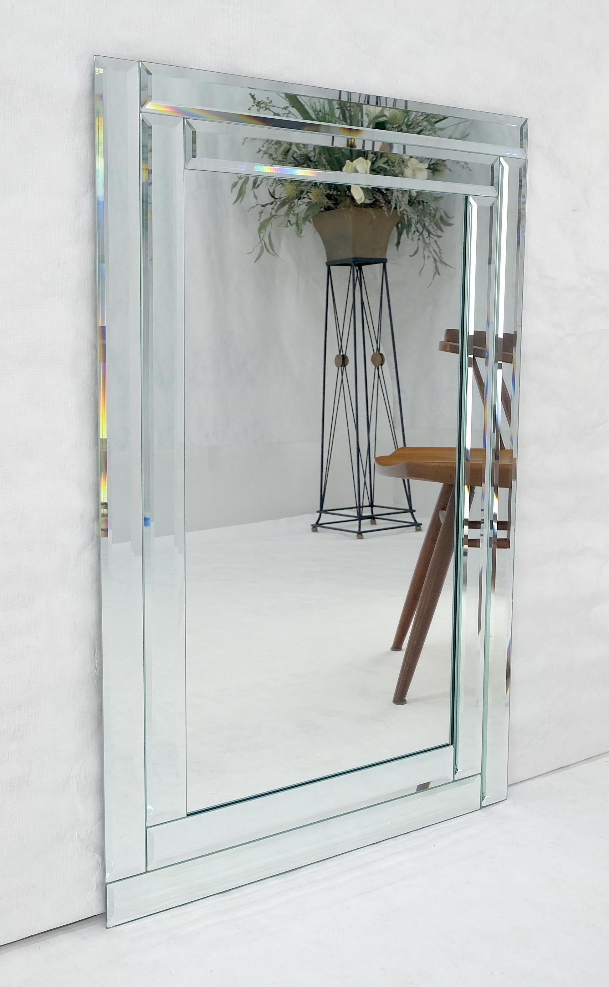EstablishedLines Bevelled Mirror 24x36 Frame Studio Made c1970s Wall Mirror MINT