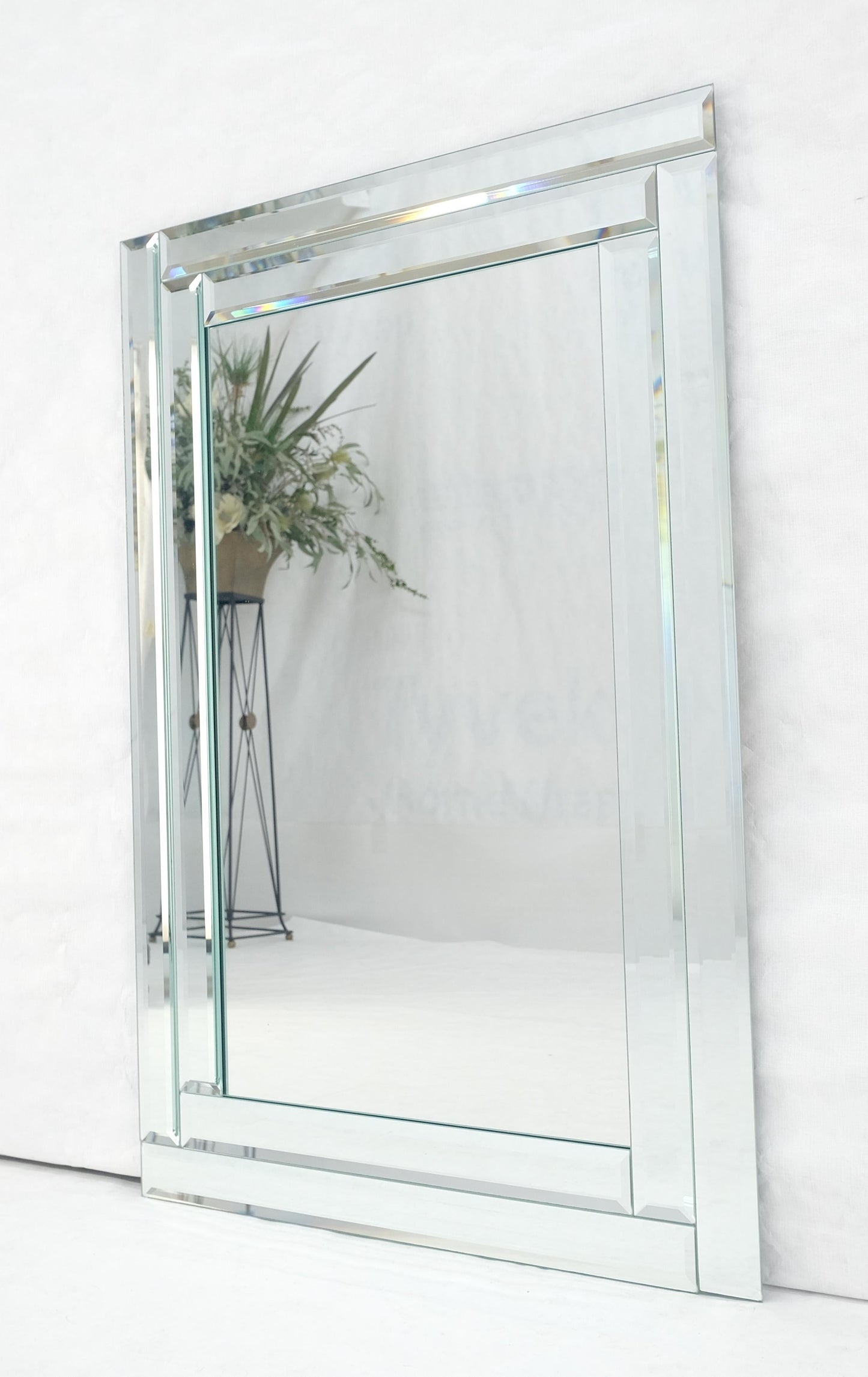 EstablishedLines Bevelled Mirror 24x36 Frame Studio Made c1970s Wall Mirror MINT