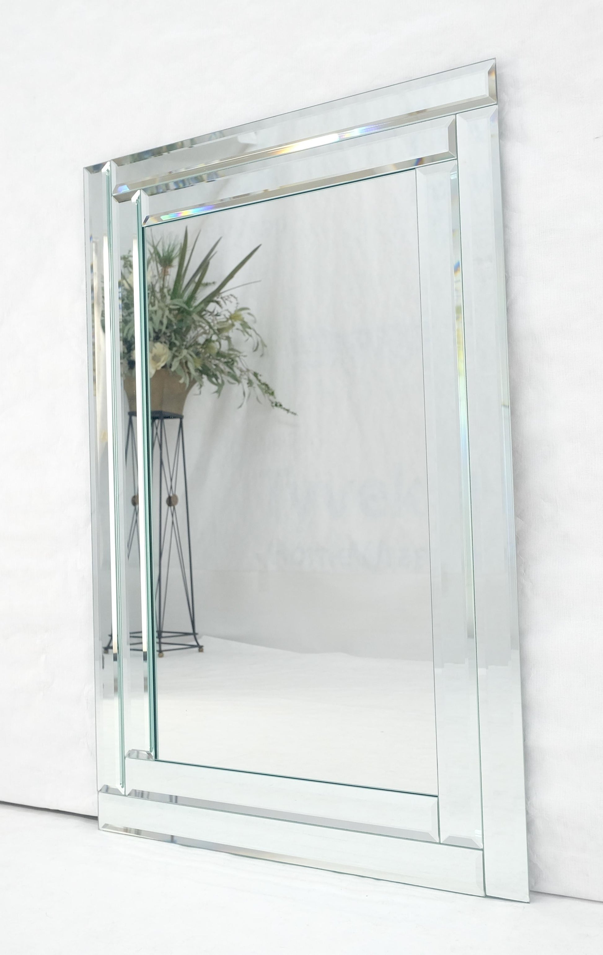 EstablishedLines Bevelled Mirror 24x36 Frame Studio Made c1970s Wall Mirror MINT