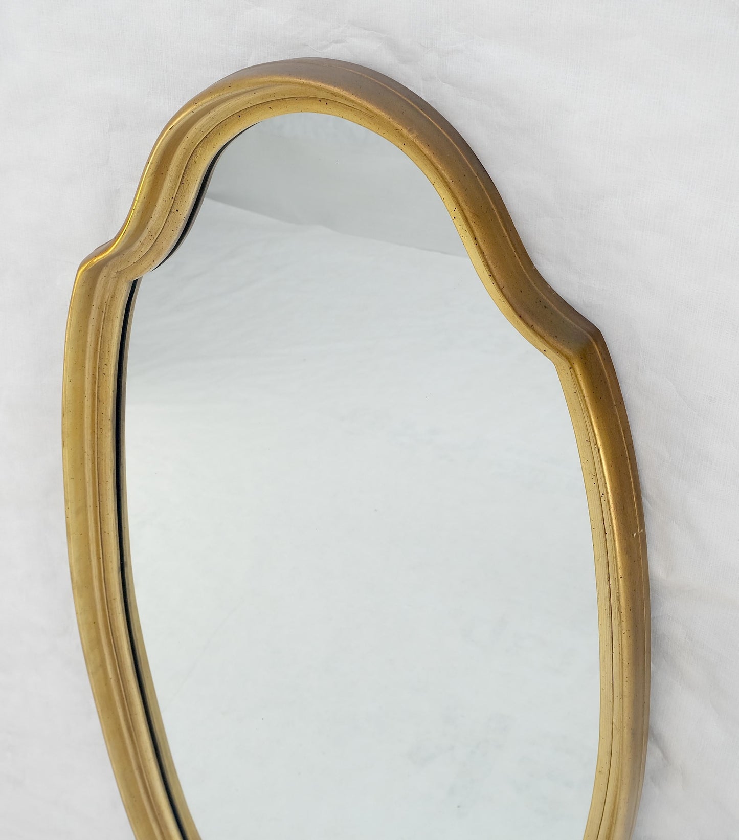 EstablishedLines Mid Century Shield Shape Large 22x44 Oval Gold Gilt Leaf Wall Mirror MINT