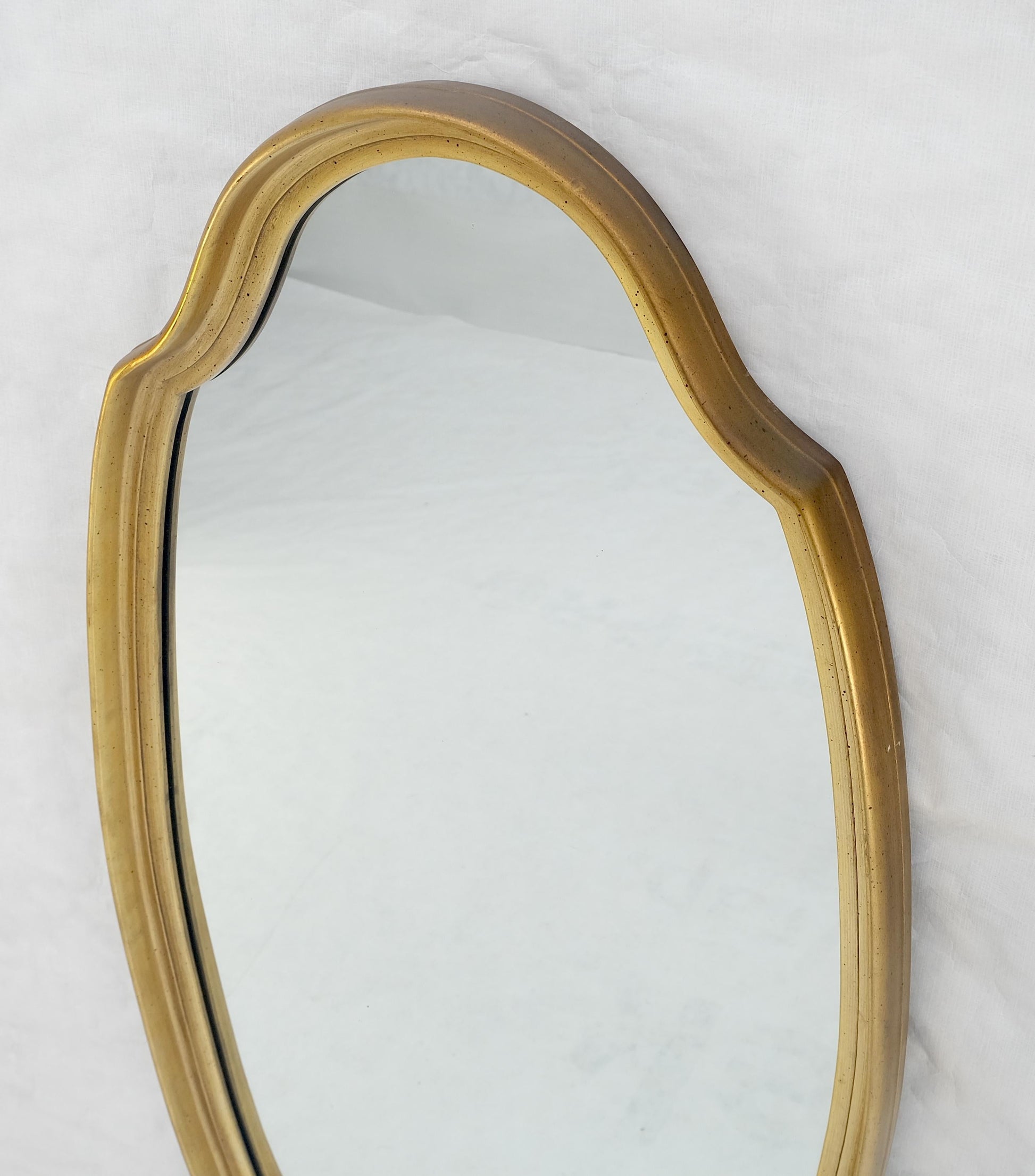 EstablishedLines Mid Century Shield Shape Large 22x44 Oval Gold Gilt Leaf Wall Mirror MINT