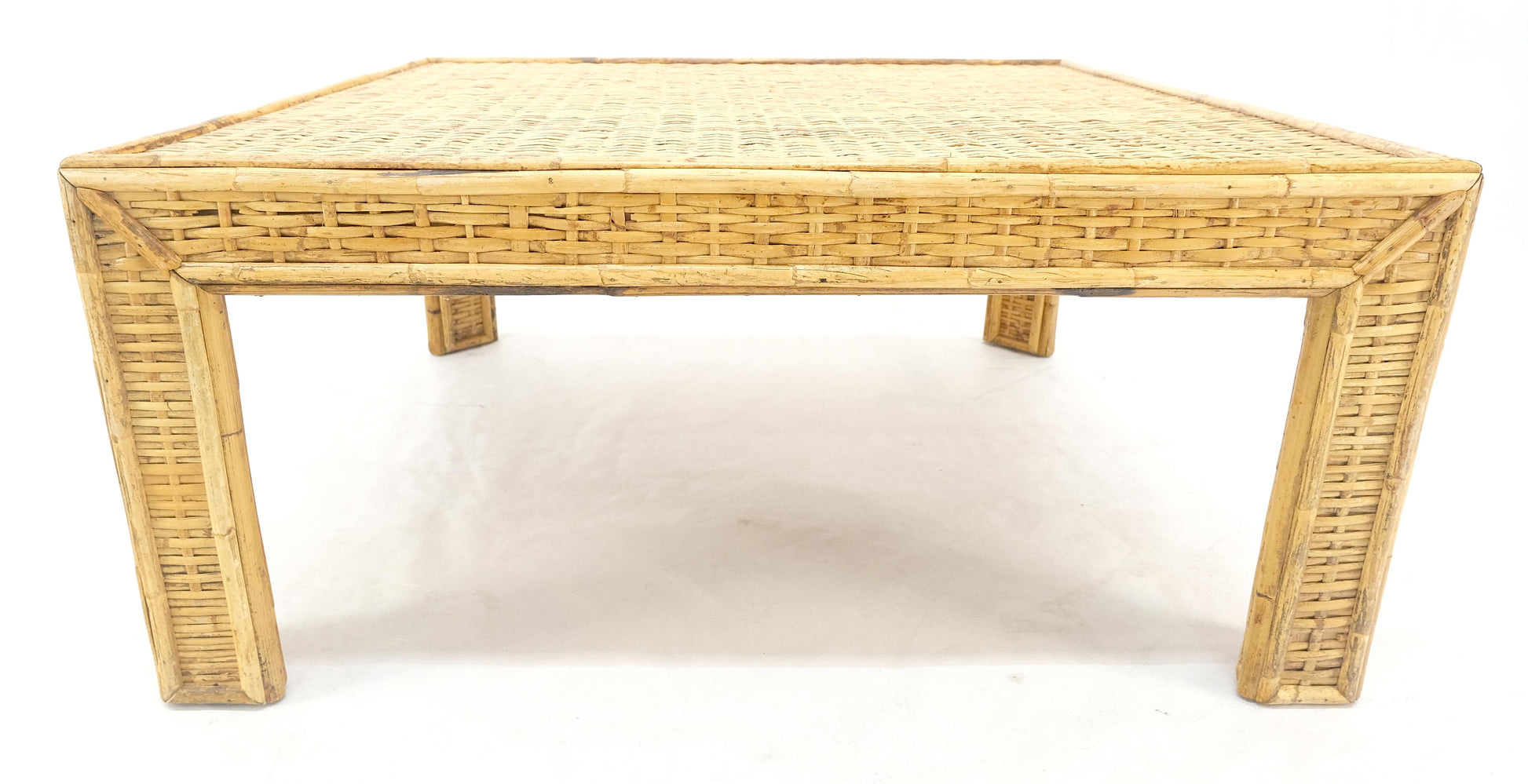 EstablishedLines Square Bamboo Rattan Mid Century Modern Parsons Style Coffee Center Table MINT