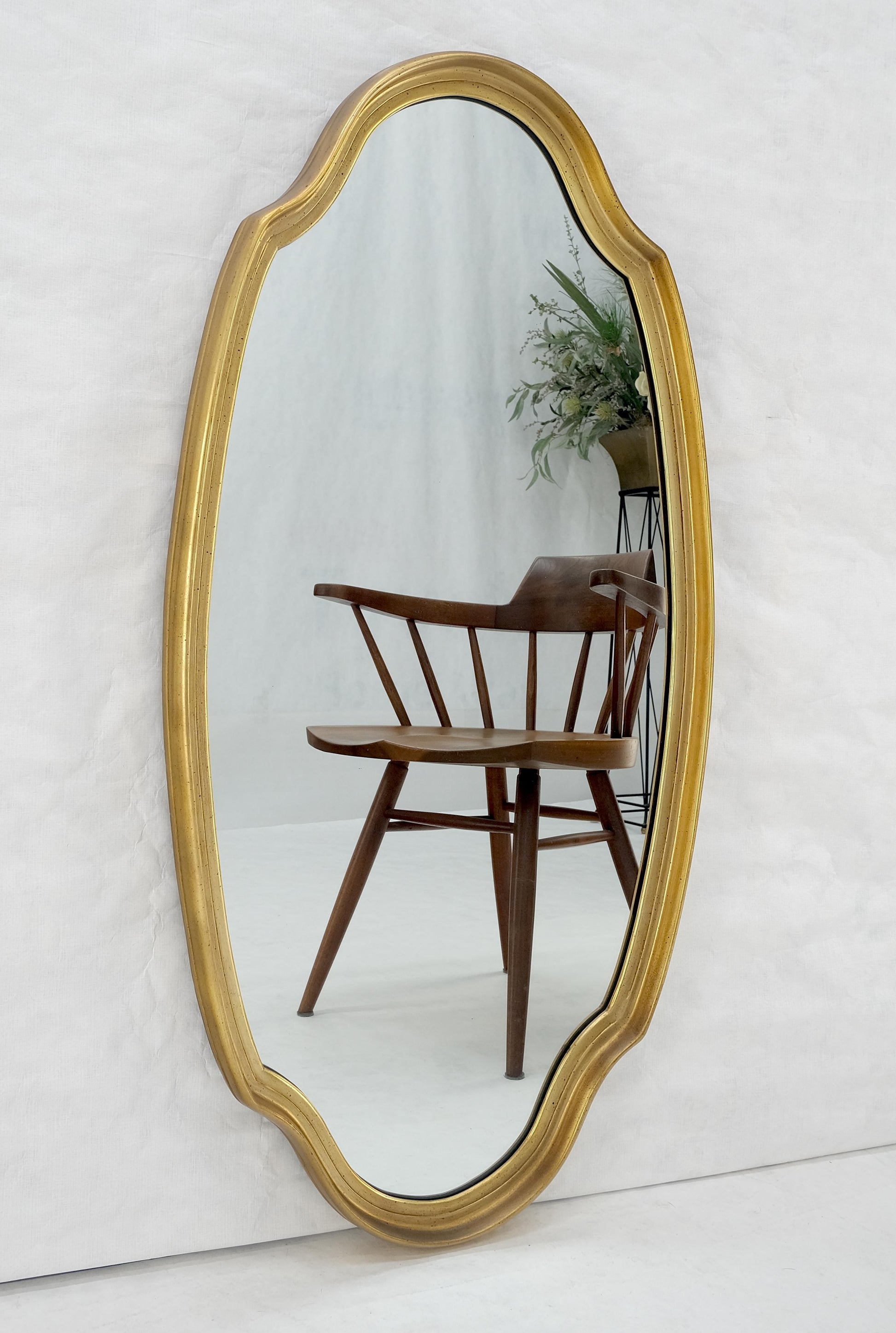 EstablishedLines Mid Century Shield Shape Large 22x44 Oval Gold Gilt Leaf Wall Mirror MINT