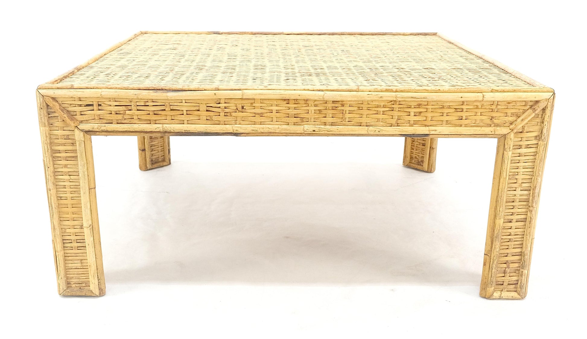 EstablishedLines Square Bamboo Rattan Mid Century Modern Parsons Style Coffee Center Table MINT