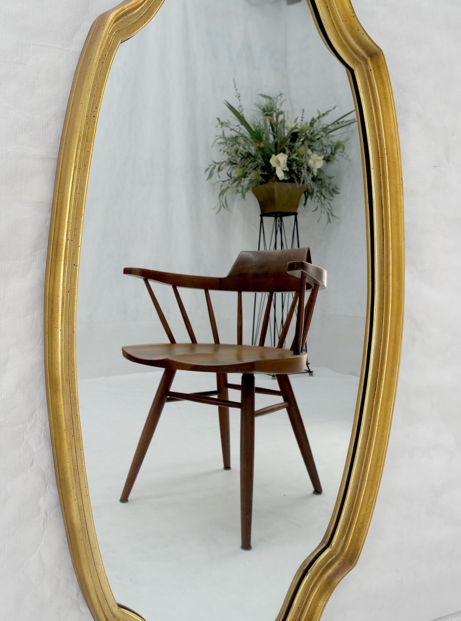 EstablishedLines Mid Century Shield Shape Large 22x44 Oval Gold Gilt Leaf Wall Mirror MINT