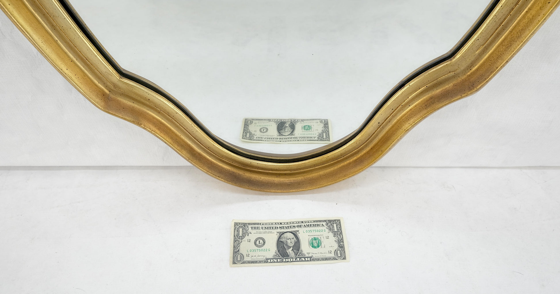 EstablishedLines Mid Century Shield Shape Large 22x44 Oval Gold Gilt Leaf Wall Mirror MINT