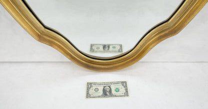 EstablishedLines Mid Century Shield Shape Large 22x44 Oval Gold Gilt Leaf Wall Mirror MINT