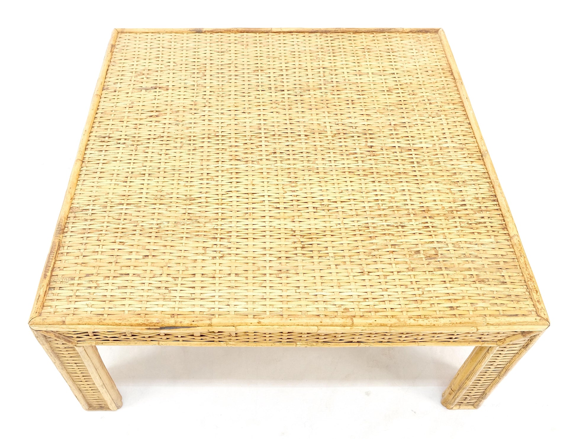 EstablishedLines Square Bamboo Rattan Mid Century Modern Parsons Style Coffee Center Table MINT