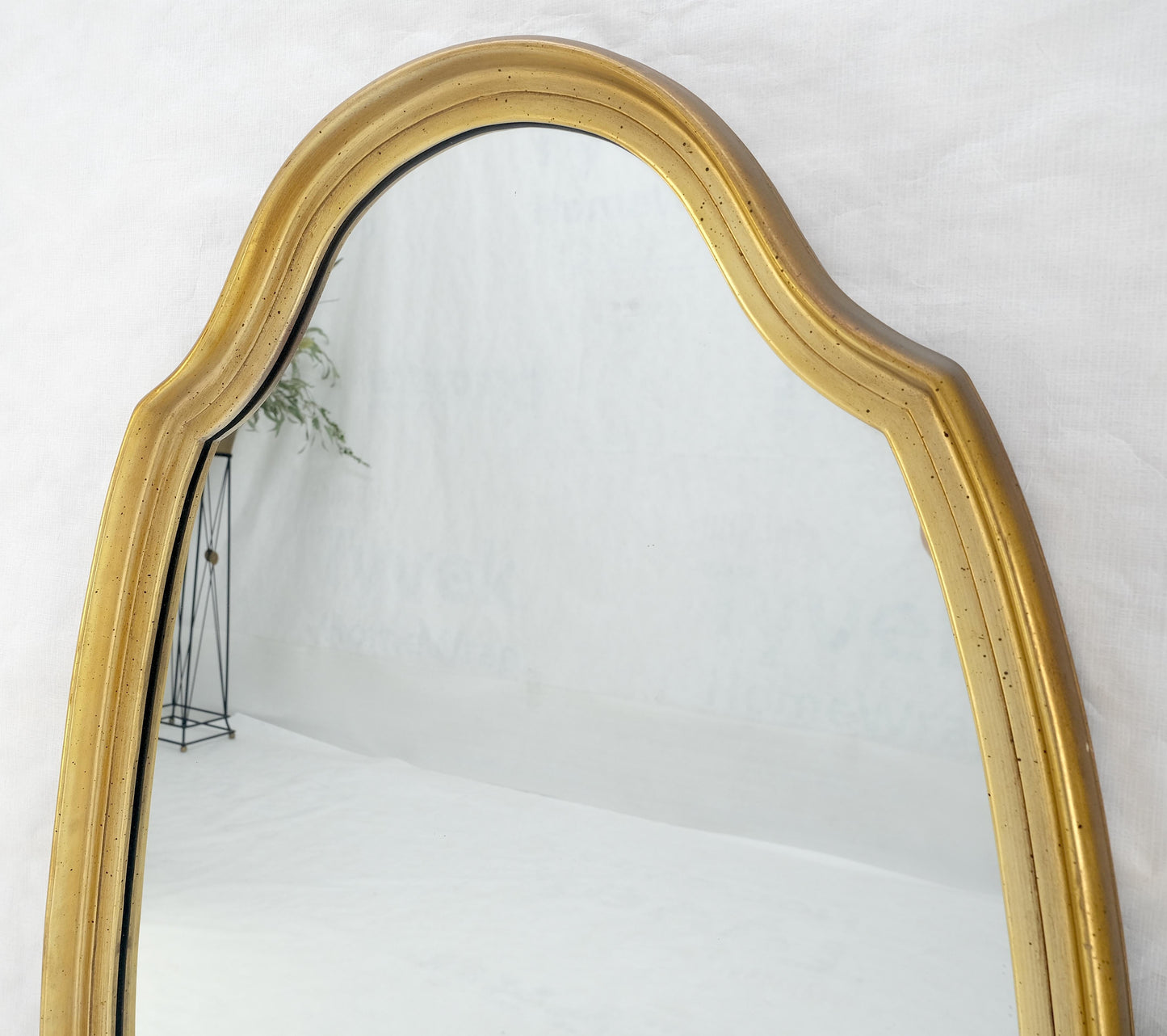 EstablishedLines Mid Century Shield Shape Large 22x44 Oval Gold Gilt Leaf Wall Mirror MINT