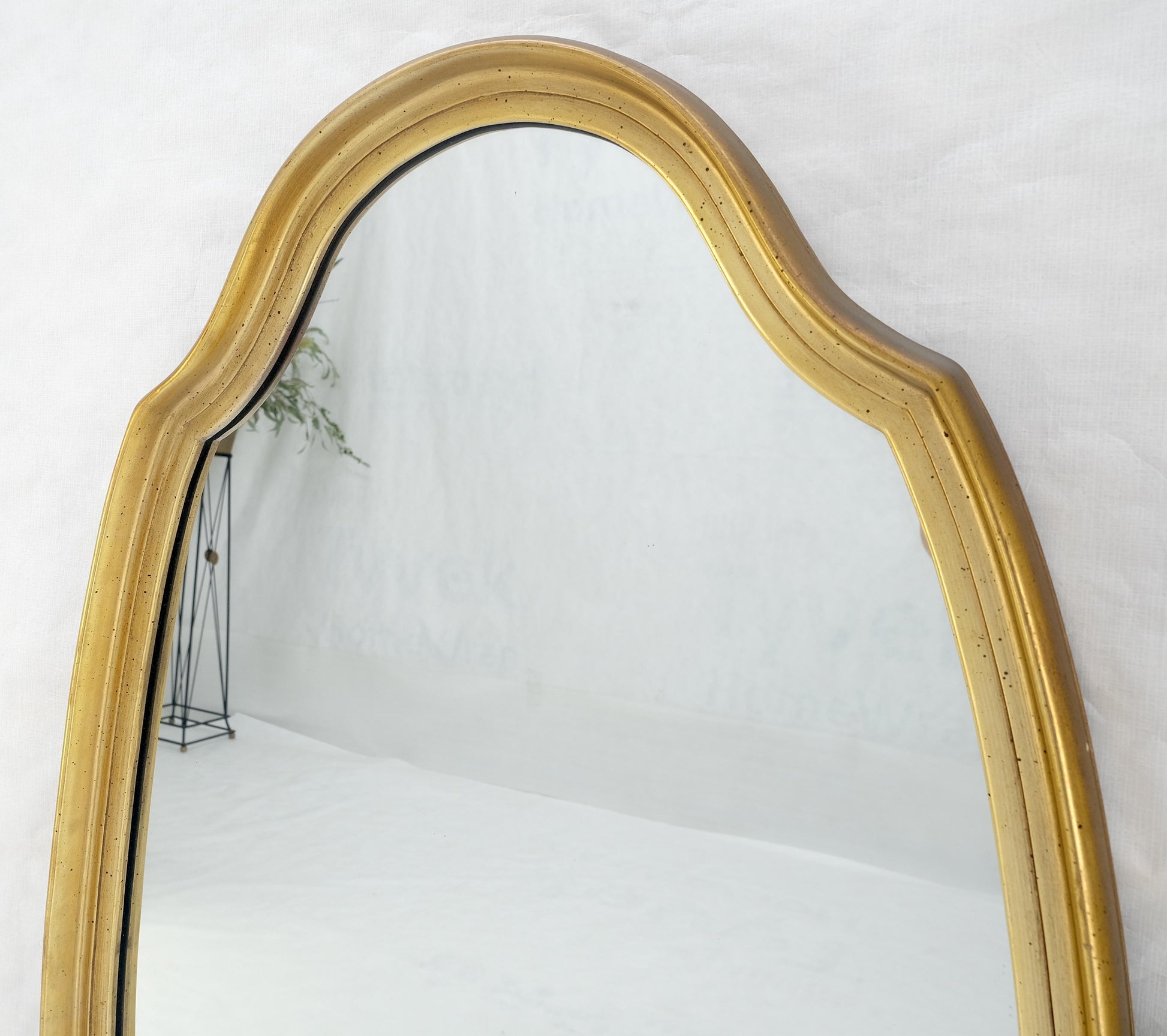EstablishedLines Mid Century Shield Shape Large 22x44 Oval Gold Gilt Leaf Wall Mirror MINT